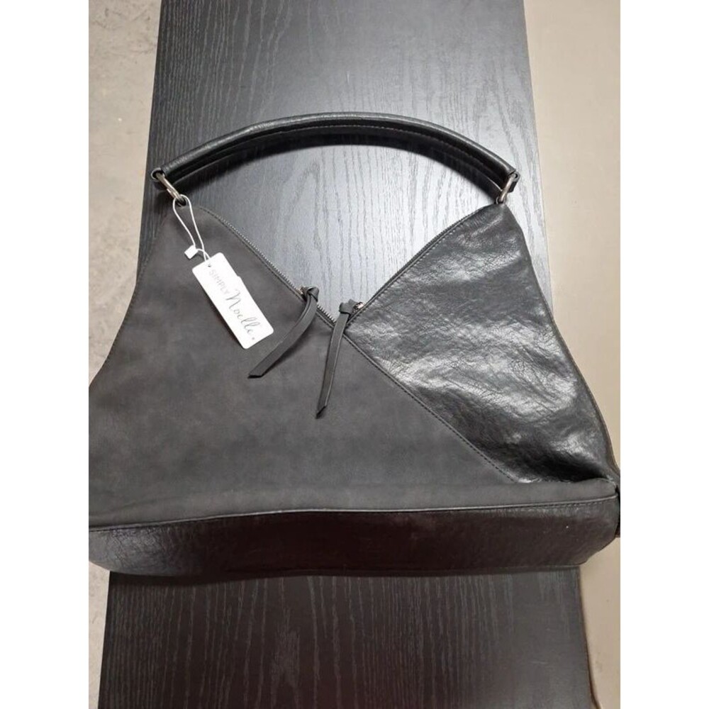 NWT Simply Noelle Hobo Bag Gray Suede Black Faux Leather Colorblock Shoulder